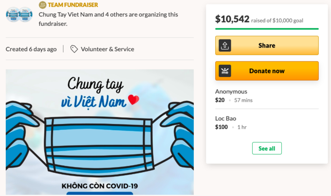  The ‘Joining hands for Viet Nam’ had raised 10,000 US$ mark as of 21 August