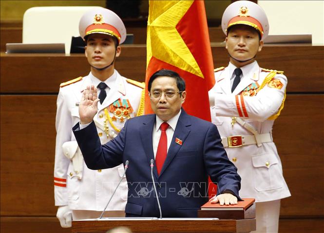  Thủ tướng Phạm Minh Chính tuyên thệ nhậm chức trước Quốc hội, đồng bào và cử tri cả nước. Ảnh: Doãn Tấn/TTXVN