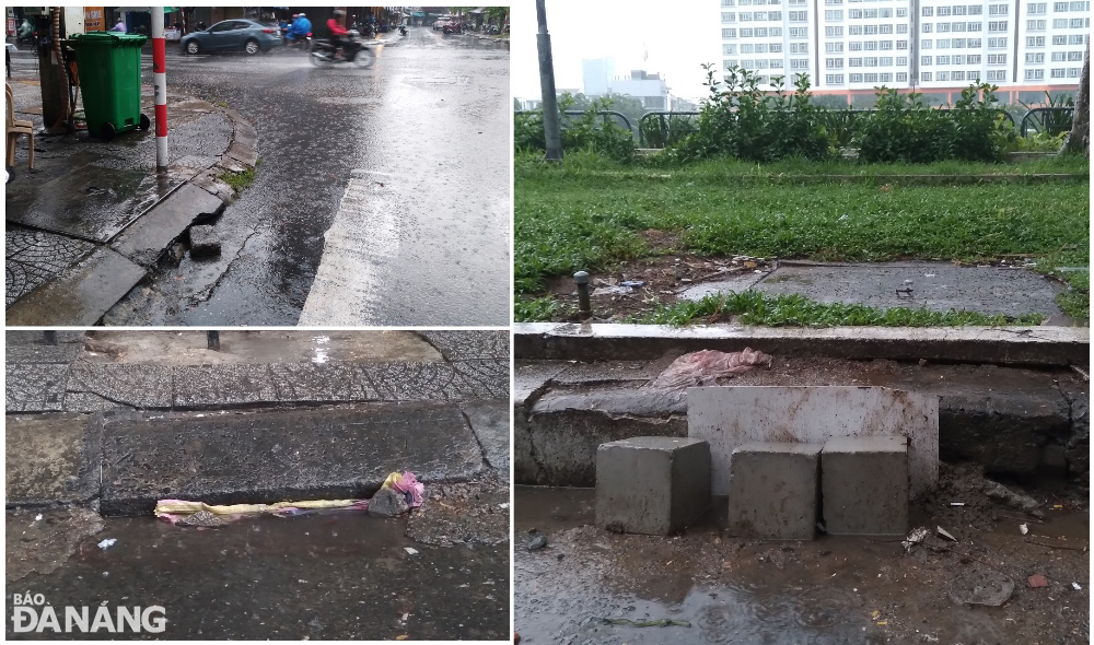 Một số cách bịt, che chắn cửa thu nước mưa trên đường Văn Cao, bên bờ hồ Thạc Gián - Vĩnh Trung.