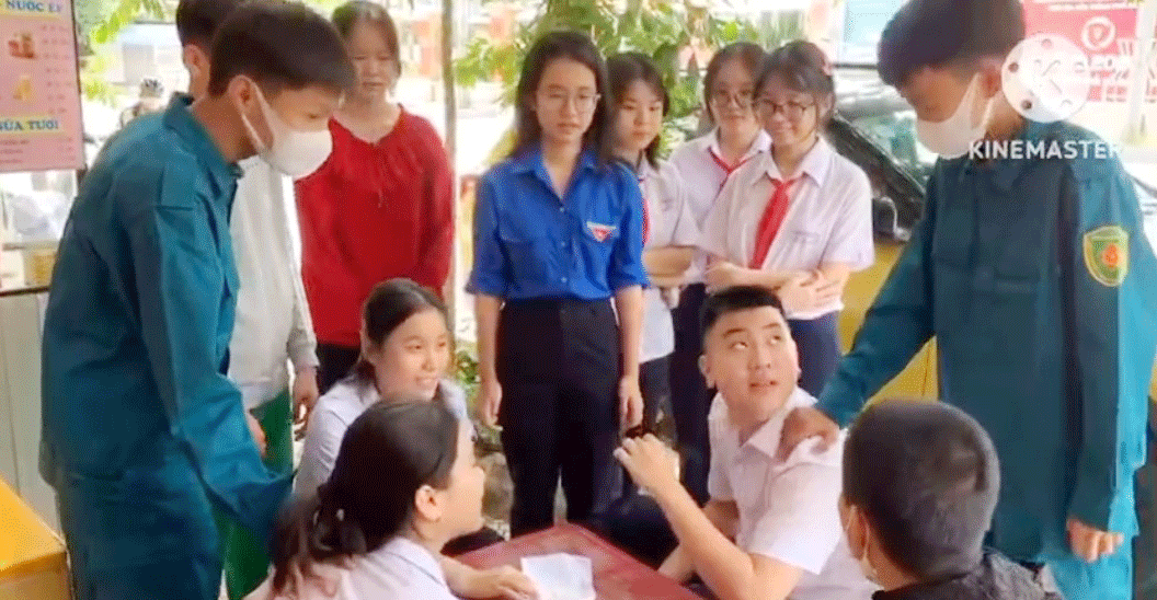 Hình ảnh từ clip tham gia cuộc thi “Sáng tác phim ngắn về nội dung phòng, chống tệ nạn ma túy trong học đường” của Trường THCS Lê Thị Hồng Gấm.