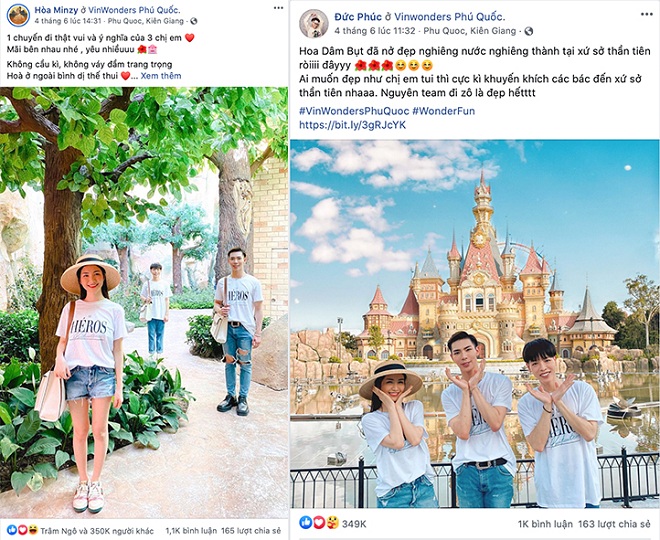 Loạt ảnh check-in gây sốt của ba chị em Gia đình Hoa dâm bụt tại VinWonders Phú Quốc nhận được “mưa tim” từ người hâm mộ.