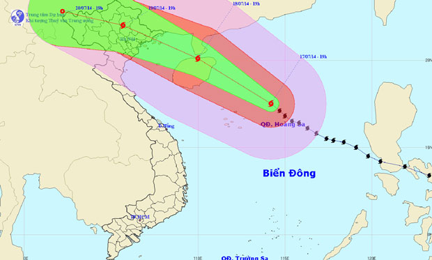 Dự báo đường đi của bão số 2 (Nguồn: Trung tâm dự báo Khí tượng Thủy văn Trung ương).