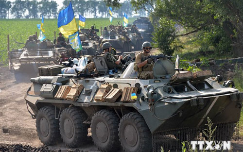 Binh sỹ Ukraine tại một vị trí đóng quân gần thành phố Slavyansk.