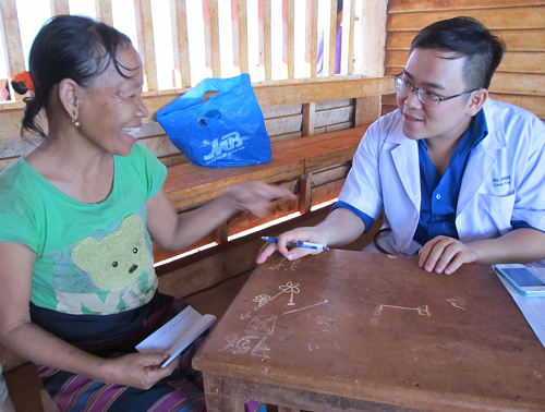  Dr Vo Hoang Minh from the Da Nang Orthopaedics and Rehabilitation Hospital provides a free medical examination for a woman in Sekong Province