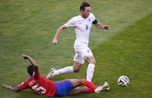 Lần cuối Lampard khoác áo tuyển Anh là trận gặp Costa Rica ở World Cup 2014 - Ảnh: AFP