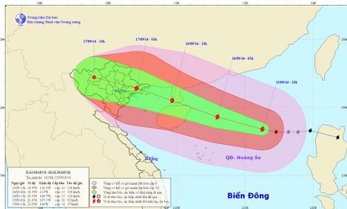 The predicted track of Storm Kalmaegi 