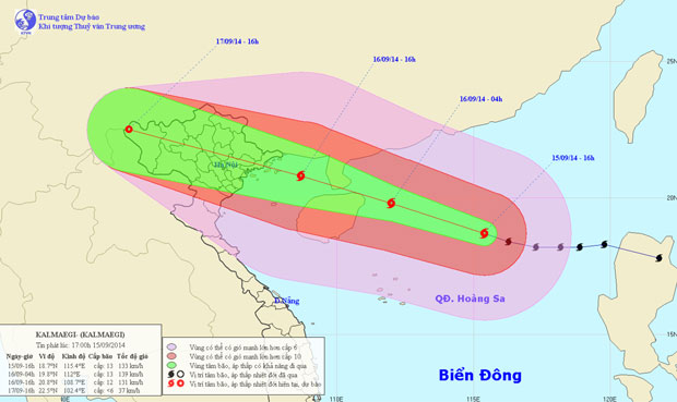 Hướng đi của bão số 3. (Nguồn: Trung tâm dự báo Khí tượng Thủy văn Trung ương)