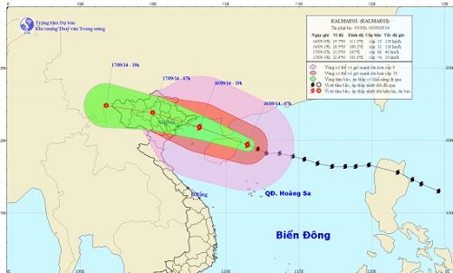 The predicted track of Storm Kalmaegi