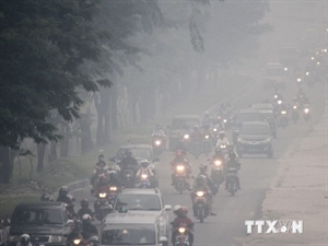 Thick haze in Pekanbaru, Indonesia