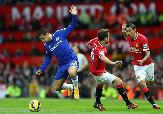 Một pha bóng hài hước mà Eden Hazard bỏ rơi hai cầu thủ Juan Mata và Di Maria.