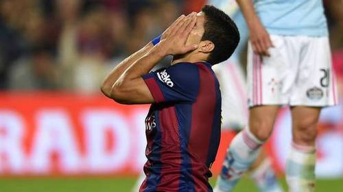 Nỗi thất vọng của Suarez khi chưa thể ghi bàn cho Barca.