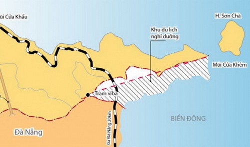 A map shows the location of the Lang Co-Vietnam retreat project, situated in Cua Khem Cape, a border area between Da Nang and Thua Thien-Hue Province in the central region.