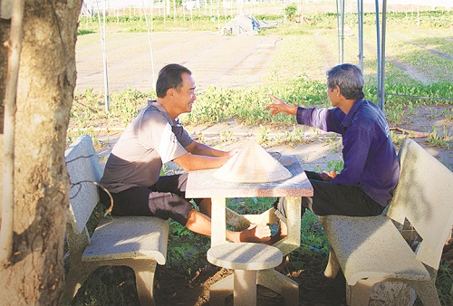 Two farmers taking a short break