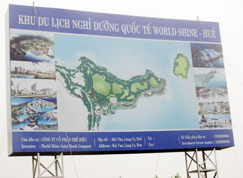  An advertising board for the World Shine-Hue resort project