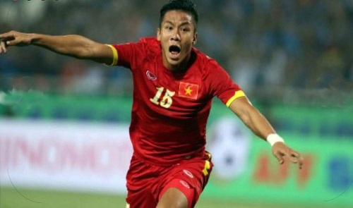 Ngoc Hai celebrates after scoring the opening goal for Viet Nam 