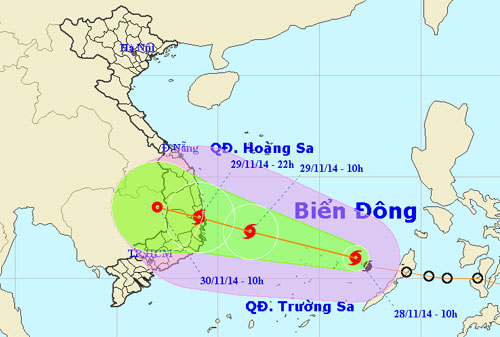 Vị trí và đường đi của bão. Ảnh: NCHMF