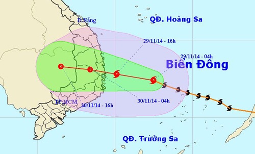 Vị trí và đường đi của cơn bão. Ảnh: nchmf.gov.vn