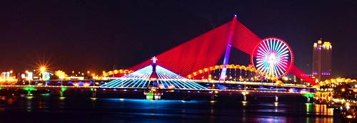 The romantic Han River at night, spanned by colourful bridges