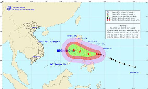 Đường đi và vị trí cơn bão Hagupit