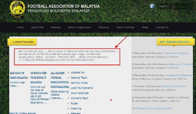 Nội dung do hacker để lại trên website Fam.org.my