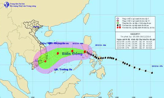 Dự báo đường đi và vị trí cơn bão