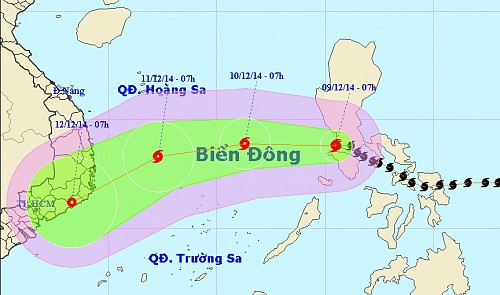 The expected path of tropical storm Hagupit in the East Sea