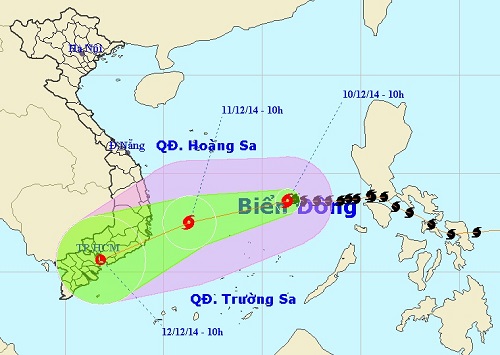 The expected path of storm Hagupit in the East Sea