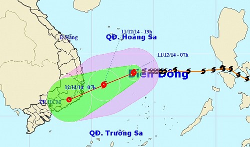 The expected path of storm Hagupit in the East Sea