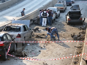 The scene of an explosion on a bridge in the north of Tripoli on August 7