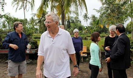 American journalist Seymour Hersh (in white shirt) is seen at Son My Relic, also known as My Lai Hamlet, in Quang Ngai Province of central Vietnam during his visit to the country on December 20 and 21, 2014.