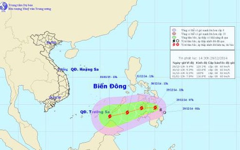 Vị trí và hướng đi của bão (Ảnh: TTDBKTTV)