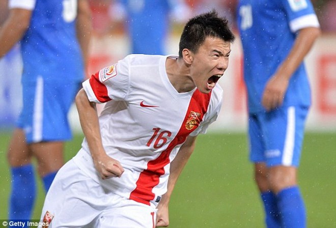 Sun Ke ghi bàn quyết định đưa Trung Quốc vào tứ kết Asian Cup 2015. (Nguồn: Getty Images)