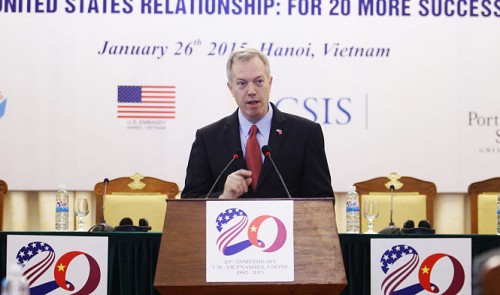 U.S. Ambassador to Vietnam Ted Osius gives a speech in the opening session of the 