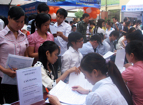 Job seekers at a local job fair