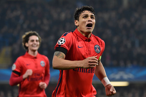 Niềm vui của Thiago Silva khi ghi bàn thắng quyết định cho PSG ở phút 114 - Ảnh: Reuters