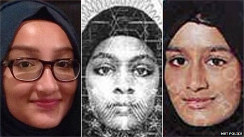 Từ trái sang, Kadiza Sultana, Amira Abase và Shamima Begum, ba thiếu nữ Anh bỏ nhà ra đi hồi tháng hai. Ảnh: BBC