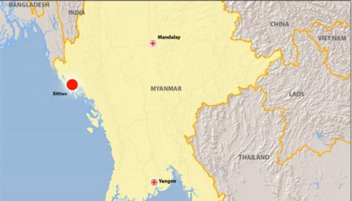 Vị trí thị trấn Sittwe. Đồ họa: Gulf News.