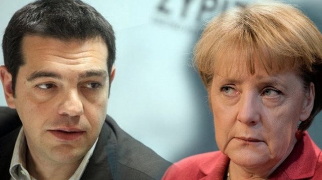 Thủ tướng Đức Angela Merkel (phải) và Thủ tướng Hy Lạp Tsipras. (Ảnh: Protothema)