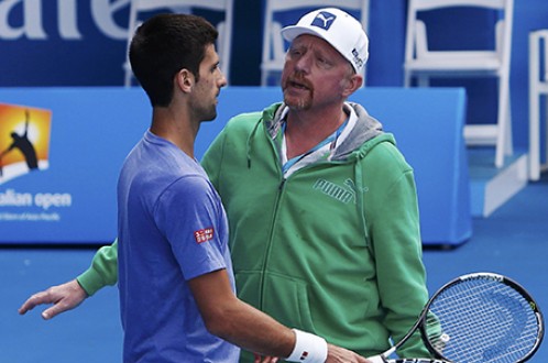 HLV Boris Becker (phải) và Novak Djokovic - Ảnh: Reuters