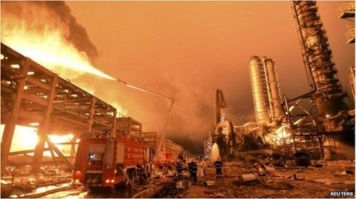 The huge fire was contained by Tuesday evening