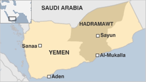 Vị trí tỉnh Hadramawt. Đồ họa: BBC.