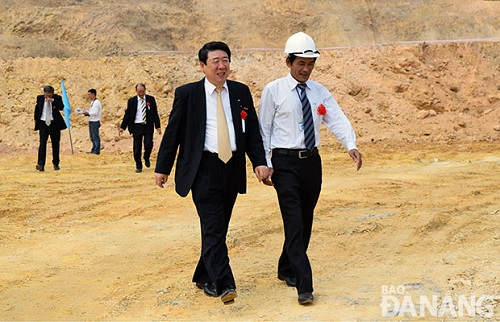 The Chairman of the Board of Directors of the Niwa Foundry Viet Nam, Mr Tatsumi Niwa, (left) at the construction site of the company’s engine casting plant at the city’s Hi-tech Park