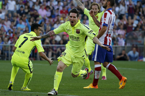 Messi ăn mừng bàn thắng vào lưới Atletico Madrid - Ảnh: Reuters