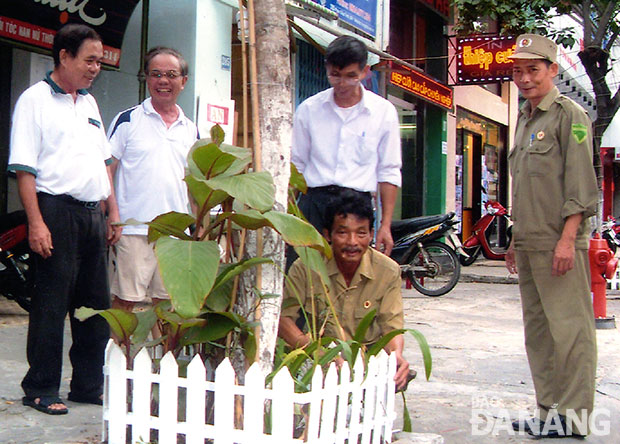 Cùng với việc quyên góp, xây dựng công trình làm đẹp gốc cây xanh các tuyến phố (ảnh trên), phường Phước Ninh tháo dỡ lều bạt, mái che, hướng tới xây dựng phố chuyên doanh trên đường Hoàng Diệu.