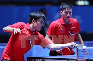 Vietnamese duo Tuan Quynh and Anh Tu at the semi-final match. (Photo: VNA)