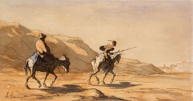 Don Quixote và Sancho Panza - tranh màu nước của Honoré Daumier.