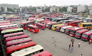 Passenger buses park at the South Inter-provincial Bus Station