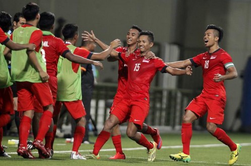 Chủ nhà U-23 Singpore vươn lên xếp thứ hai bảng A sau khi thắng U-23 Campuchia. Ảnh: Singapore SEA Games Organising Committee