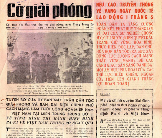 Báo Cờ Giải phóng,  số ngày 10-5-1973.  Ảnh tư liệu