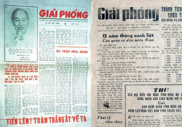 Báo Giải phóng, số Tết Mậu Thân và số ngày 20-4-1973. Ảnh tư liệu